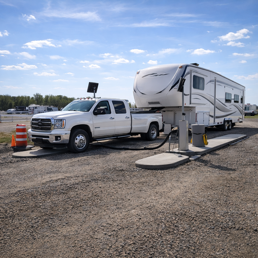truck and rv at dumping station